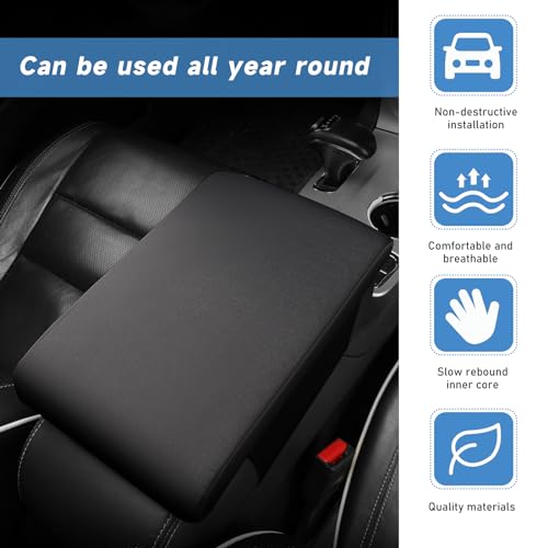 Car Center Console Pad, 12.2''×8.1''×1.8'' Memory Foam Auto Armrest Support Cushion, Vehicle Arm Rest Seat Box Cover Protector, Universal Interior Decor Car Accessories