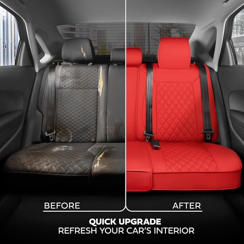 MotorBox Prestige Edition Napa Leather Seat Covers Full Set – Red Car Seat Covers Front Seats and Back Car Seat Protector, Waterproof and Universal Fit for Most Small to Medium Autos, Trucks & SUVs - color: Red Full Set