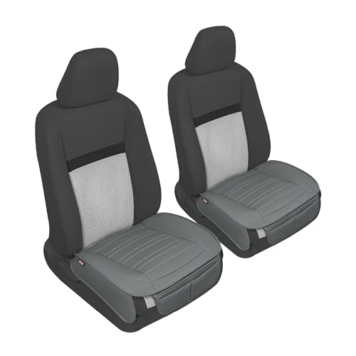 Motor Trend Seat Covers for Cars Trucks SUV, Faux Leather 2-Pack Gray Padded Car Seat Covers with Storage Pockets, Premium Interior Seat Cover
