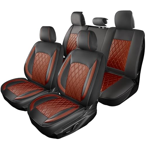 LINGVIDO Car Seat Covers Full Set (5 Seats) - Premium Perforated Nappa Leather, Waterproof Shield, Omni-Adapt Fit SUVs Sedans, Ultimate Family & Pet Protection - color: Black & Brown (B), size: Full Set (5 Seats)