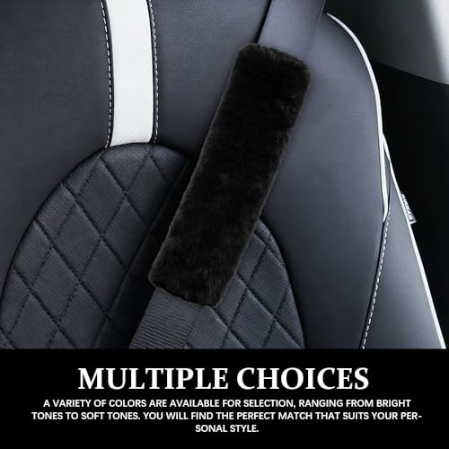 2PCS Car Seat Belt Cover Pads, Fluffy Car Seatbelt Covers, Soft & Comfortable Plush Seat Belt Cushion Protects Shoulder, Auto Safety Belt Strap Cover to Protect Your Neck (Black) - color: Black