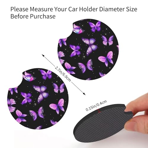 Purple Butterfly Steering Wheel Cover - Beautiful Butterfly Steering Wheel Covers Car Cup Holder Pad 2 Pack Accessories Universal 15 Inch Auto Anti-Slip Car Wheel Protector - color: Purple butterfly