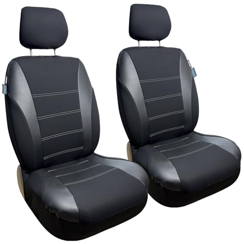 Champlus Car Seat Covers, Carbon Fibre and Durable Breathable Mesh 2 Front Bucket Seat Covers, Universal Fit Automotive Sedan Cars, SUVs, Trucks, Mini Vans, Airbag Compatible, Easy to Install - color: Black
