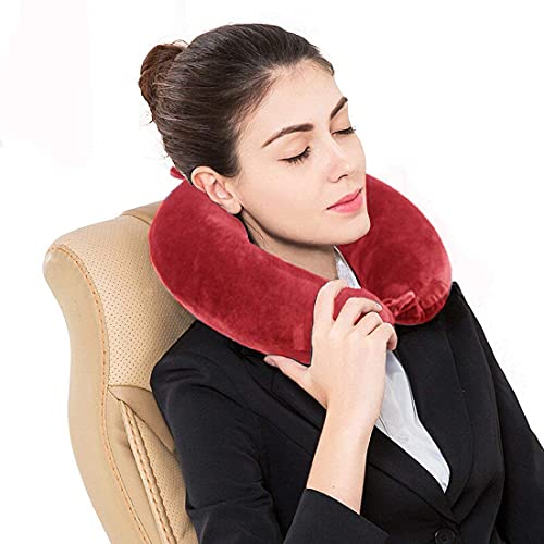 GDEOUP Travel Pillow - Memory Foam Neck Pillow Support Pillow,Luxury Compact & Lightweight Quick Pack for Camping,Sleeping Rest Cushion (Red) - color: Red