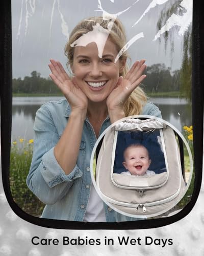 TinlyFinly Waterproof Car Seat Cover for Baby, 2-Layer Car Seat Rain Cover with Clear Window & Sunshade & Mesh Cover, Universal Infant Carseat Canopy for Stroller, Protect from Rain and Snow - Beige - color: Beige