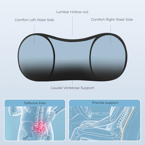 Lumbar Support Pillow - Back Pain Relief Cushion, Fits Tightly Around the Coccyx, Ergonomics Memory Foam, Skin-Friendly Fabric, Fit Car Drive, Office Chair, Rest Seat, Wheelchair (Black) - color: Black