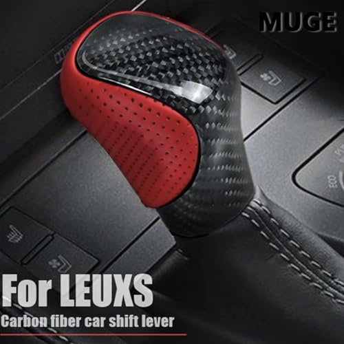Gear Shift Knob Real Carbon Fiber Black Perforated Leather Shifter for Lexus ES GS GX is NX RC RX 200t 300 350 450h 450hL 350L - color: Red