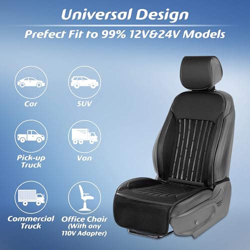2026 Upgraded Cooling Car Seat Cover Front Seat, 12V-24V Ventilated Cooling Car Seat Cushion, Cooled Seat Cover for Car SUV Truck Universal Fit, Classic Black