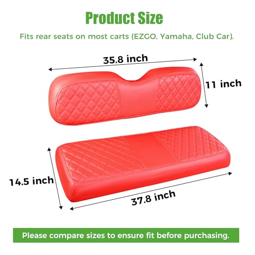 10L0L Golf Cart Seat Cover Universal Leather Rear Seat Cover for Yamaha, EZGO, Club Car - Soft PU Leather and Fitting Memory Foam, 3D Diamond Pattern, Durable Waterproof, Easy to Clean