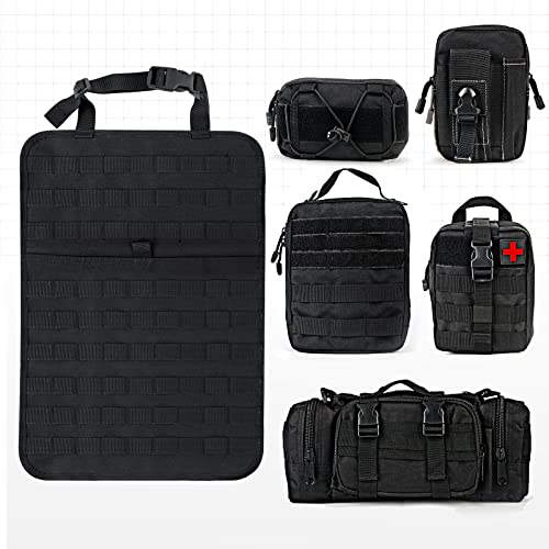 MAIKER Tactical Car Seat Back Organizer, Upgrade Tactical Vehicle Panel Organizer with 5 Detachable Molle Pouch, Universal fits for Most of Vehicle Black - color: Black