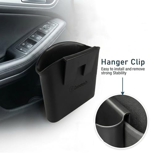 ZONETECH Portable Hanging Mini Car Garbage Can – Classic Black Trash Container - Premium Quality Automotive Universal Compact Traveling Wastebasket for Vehicle,Office, Home (1-Pack) - color: 1-Pack