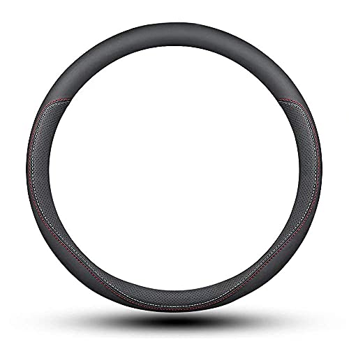 Carodi Latest Nappa Leather car Steering Wheel Cover, Stylish Non-Slip Leather car Interior 15 inches Universal(Black) - color: Black (red and blue lines)