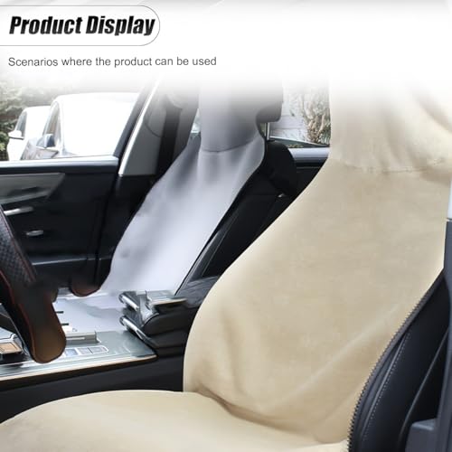 ZIMISI Waterproof Car Seat Covers, Non-Slip Towel Front Seat Covers, Sweat Car Seat Protector Cover for Gym Workout, Yoga, Running, Swimming, Beach & Hiking (Beige) - color: Beige