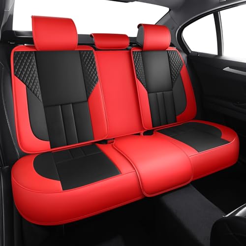 Car Seat Covers Full Set - Universal Seat Covers for Cars SUV Truck – Faux Leather Automotive Seat Covers, Breathable & Waterproof Front and Rear Seat Protectors, Fit for Most Cars-Redblack - color: Red