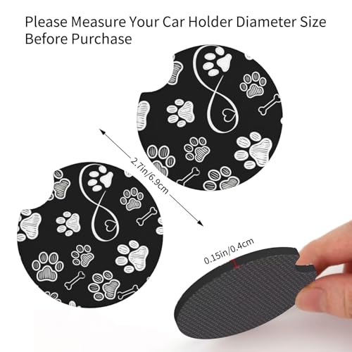 Paw Print Steering Wheel Cover - Black White Dog Paw Steering Wheel Paw Print Car Cup Holder Pad 2 Pack 15 Inch Cute Steering Wheel Cover Women Men Anti Slip Breathable Wheel Cover - color: Dog claw