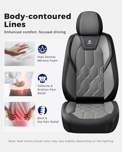 Huidasource Leather Car Seat Covers Full Set, Full Coverage Universal Fit for Most Cars SUVs Trucks, Easy Install with Velcro, Airbag Compatible, Retains Seat Functions & Cupholders, Black & Gray - color: FS: Black&Gray, size: Full Set