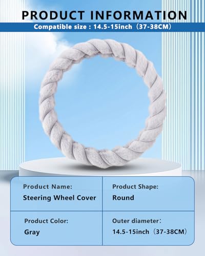 Fluffy Grey Steering Wheel Cover for Women Girls, Cute Plush Fuzzy 15" Universal Anti-Slip Breathable, Soft Warm Cozy for Teen College Student, Elegant Girly 14.5-15 Inch - color: Grey