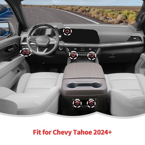 RT-TCZ Center Console Switch Knob Button Cover AC Radio Switch Knob Cover Trim Interior Accessories for Chevrolet Chevy Tahoe 2024 2025,7PCS (Red) - color: Red