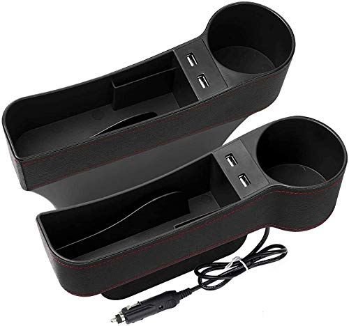 Car Seat Gap Organizer,Premium Console Side Pocket with 2 USB Charging,Leather Storage Box,Multifunctional with Dual USB Charging,Cup Holder,Car Seat Gap Filler,for Cellphones Wallet Coin Key (2 Pack)