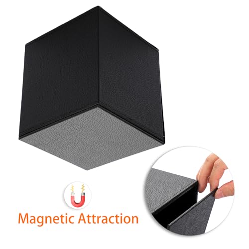 Sumnacon Tissue Box Cover Square Tissue Box Stylish PU Tissue Box Holder with Magnetic Bottom,Leather Cube Tissue Cover for Living Room Bathroom Bedroom Table Desk Home Office Car, Black - color: Black