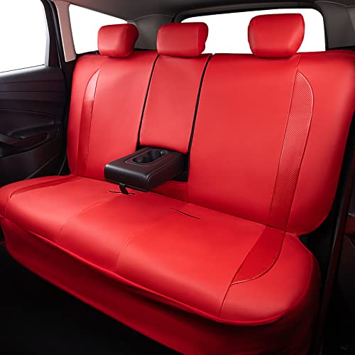 Flying Banner car seat Covers Protects Water Proof Faux Leather Carbon Fiber Fronts Rear Bench Covers (Red Red, Full Set - 8PCS) - color: Red Red, size: Full Set -- 8PCS