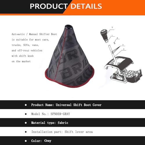 Universal Shift Boot Cover,Fabric Shifter Manual/Auto Shift Knob Boot Dust Cover (Gray)