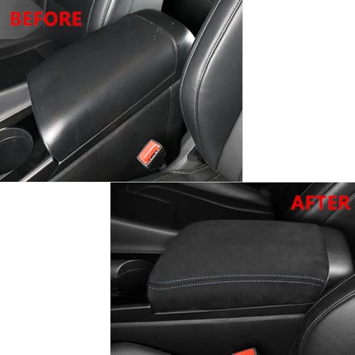 1 Piece Car Armrest Cushion Pad Memory Foam Center Console Armrest Cover Cushion Compatible with Hyundai Elantra 2021-2024 Accessories(Blue Line Stitches) - color: Black Covering Blue Line Stitches Armrest Cushion