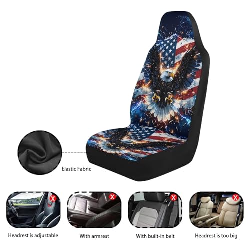 Dreaweet American Eagle Print Car Seat Covers Front Seats Only Universal Patriotic Car Accessories Interior 2 Piece Elastic Breathable Bucket Seat Covers for Most Cars SUV Trucks - color: American Eagle
