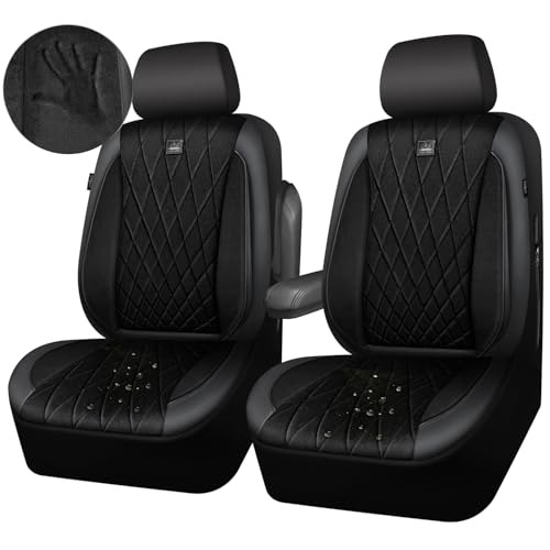 CAR PASS Luxury Faux Leather Car Seat Covers Front Seats, Breathable Soft Velvet Premium Automotive Seat Covers 2 Pack, Armrest Airbag Compatible Universal Fit for Most Sedan SUV Van Truck, Black - color: Black Velvet, size: Two Front