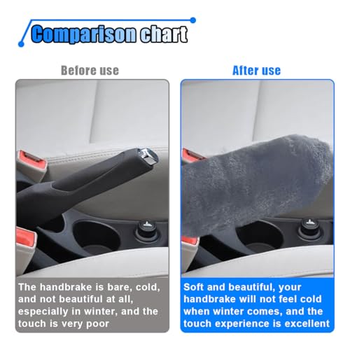 2PCS Plush Car Gear Shift Knob Cover & Handbrake Cover, Soft Fluffy Shift Knob Brake Handle Protector, Universal Car Interior Accessories (Gray) - color: Gray