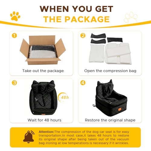 Dog Booster Car Seats for S/M Dogs Up to 35lbs,Pet Car Seat/Travel Bed with Washable&Removable Cover,Storage Pockets,Dog Safety Belt and Elevated Cushion Fits in Front/Back Seat - color: Black-Orange