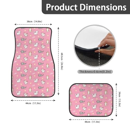 Cat Love Fish Bone Pink Automotive Floor Mats Front and Rear Car Mat Carpet Set 4 Pcs Fit for SUV,Vans,sedans,Trucks - color: Cat Love Fish Bone Pink