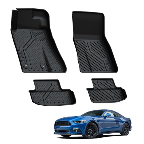 LASFIT Floor Mats for Ford Mustang 2015-2025 2026 All Weather Protector TPE Car Floor Liners, 1st & 2nd Row, 4pcs Black - style: 9) Mustang| 15-26 | 2Rows