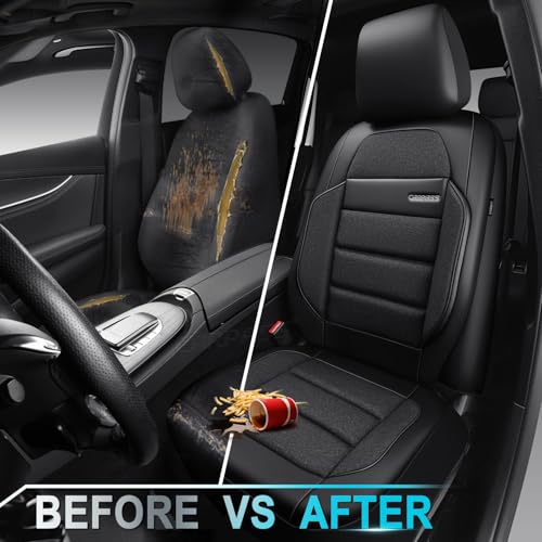 CAR PASS Memory Foam Seat Covers Front, Airy Cool Mesh Thick Car Seat Covers, Leather Car Seat Covers Front Seats Airbag Compatible, Universal Automotive Comfort for Cars, Trucks, SUV, Charcoal Gray - color: Charcoal Gray