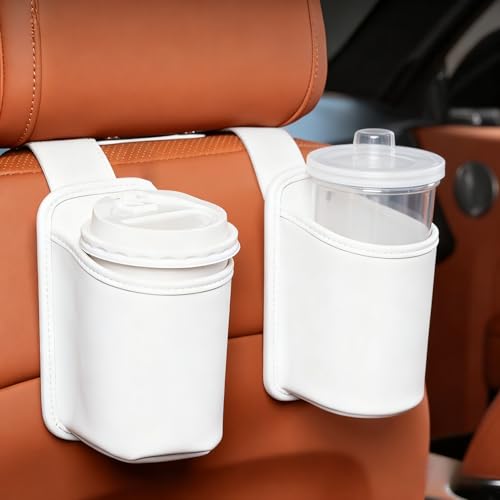 2-Pack Cup Holders for Car Seat Back Premium Nappa Leather Organizer with Drink Holders Easy Install for Families & Road Trips (Grey) - color: Grey