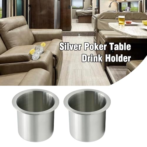 Anxingo 2 Pcs Stainless Steel Cup Holder, Silver Poker Table Drink Holder, Drop-in Cup Drink Holder for Yacht Boats RV Cars and Trucks