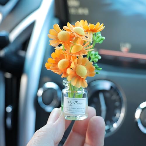 Daisy Flower Car Accessories for Women Interior Aesthetic, 3 Pcs Daisy Cute Car Dashboard Decorations