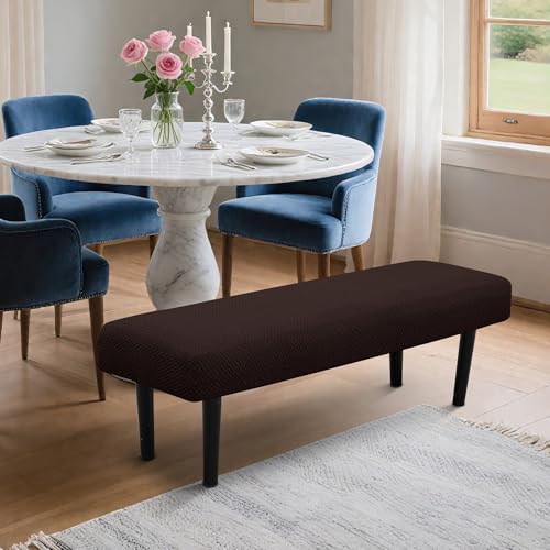 Stretch Bench Seat Cover, Reusable Slipcover for Dining Room & Bedroom, Removable Washable Rectangular Bench Covers, Elastic Fit for Home Furniture (Twill Coffee) - color: Twill Coffee