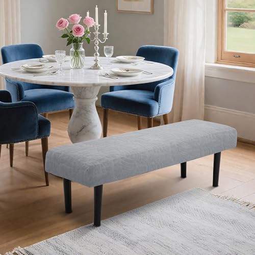 Stretch Bench Seat Cover, Reusable Slipcover for Dining Room & Bedroom, Removable Washable Rectangular Bench Covers, Elastic Fit for Home Furniture (Light Grey) - color: Light Grey