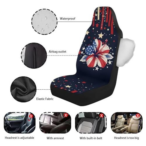 250th Anniversary Car Front Seat Cover Set of 2, Hibiscus Printed Waterproof Front Car Seat Cover Airbag Compatible, All Weather Protector, Universal Fits Auto Interior Accessories - color: Blue and Red - 250th Anniversary Hibiscus