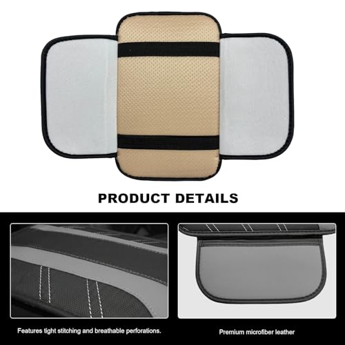Car Center Console Cover, Leather Auto Arm Rest Protector Cushion with 2 Side Storage Bags, Universal Armrest Cushion Pad Middle Console Cover for SUVs Sedans Trucks (Gray) - color: Gray