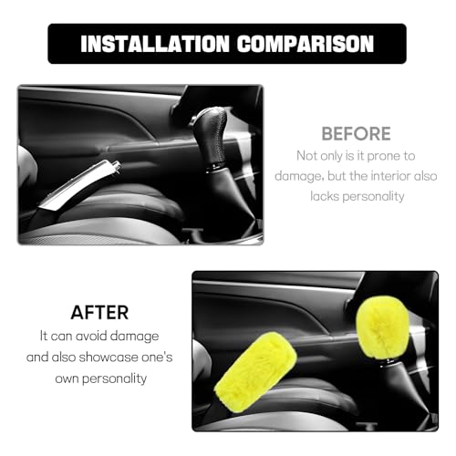Hovom 2PCS Fluffy Car Gear Shift Knob Cover & Handbrake Cover, Soft Plush Hand Brake Handle & Gear Shift Cover for Women Girls, Universal Comfortable Warm Furry Car Accessories (Yellow) - color: Yellow