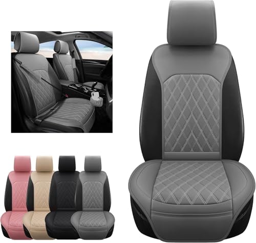 Front Car Seat Covers - Leather Seat Covers with Storage Pocket and Two Belt Pads, Anti-Slip Waterproof Universal Seat Covers for Cars Fit Cars Trucks SUV(Grey,2 Pack) - color: Grey