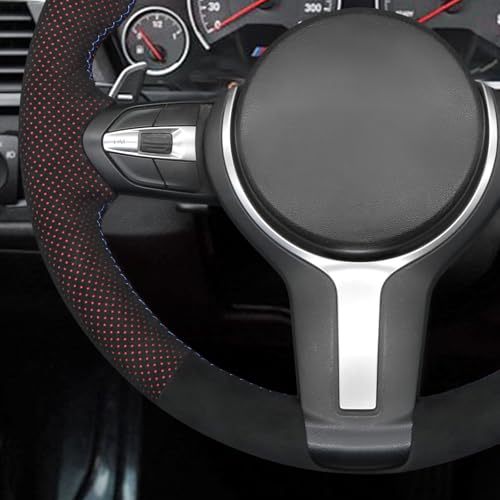 MEWANT Hand-Stitched Steering Wheel Cover for BMW (M Sport) F22 F23 F30 F34 F32 F33 F36 F10 F07 F12 F13 F06 F39 F25 F26 F15 F16, DIY Custom Fit Steering Wheel Wrap for BMW - color: 11:red mesh IT-ALCAN + 3m thread