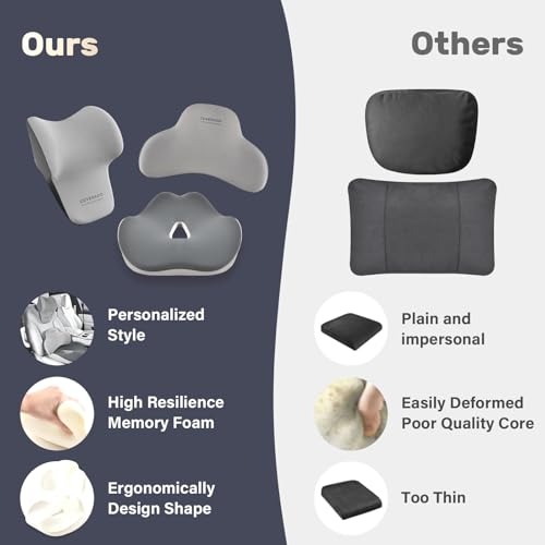 Coverado Car Seat Cushion and Lumbar Support with Headrest Pillow Memory Foam Ergonomic Back Support Driving Seat Cushion Neck Head Pillow, Back Pain Relief, Cushion for Car Driver Office