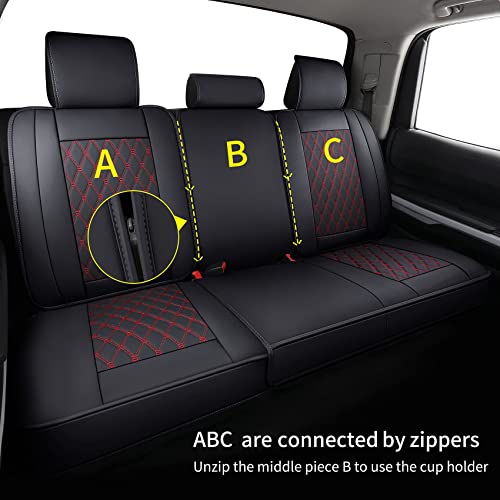 LUCKYMAN CLUB 2007-2021 Tundra Pickup Trucks Car Seat Covers X05-T3 Full Set, Fit Fit SR5 SR Platinum TRD PRO Trims Crew/Crewmax/Extended/Double Cab with Water Proof Faux Leather (Black&Red Full Set) - color: Black&Red, size: 2007-2021 Full Set