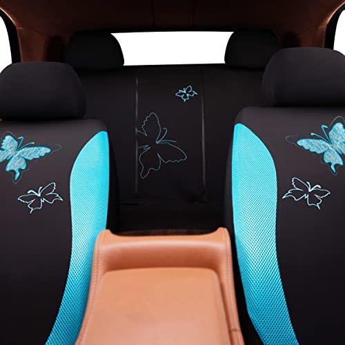 Flying Banner Butterfly car seat Covers ful Set Fashion Universal Lady Woman Female Rear Bench Back Split Colorized (Mint Blue, Full Set - Lace) - color: Mint Blue Lace, size: Full set