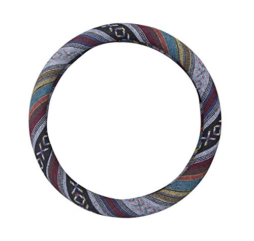 Small Ethnic Style Coarse Flax Cloth Automotive Steering Wheel Cover Anti Slip and Sweat Absorption Auto Car Wrap Cover (14''-14.25, E) - color: E, size: 14 - 14.25 inches