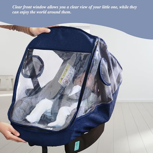Miracle Baby Car Seat Rain Cover, Universal Infant Car Seat Weather Shield with Storage Bag,Waterproof Baby Car Seat Cover with Breathable Ventilation, Baby Travel Accessories (Navy Blue) - color: Navy Blue