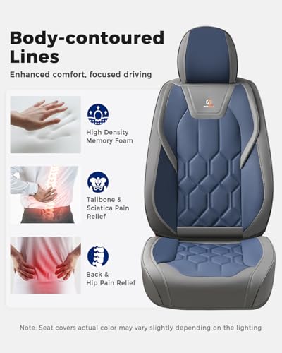 Huidasource Seat Covers Full Set, Universal Fit for Most Cars SUVs Trucks, Full Coverage Leather Seat Cover, Airbag, Cupholder Compatible, Seat Function Retain, Easy Install with Velcro, Gray&Blue - color: FS: Gray&Blue, size: Full Set